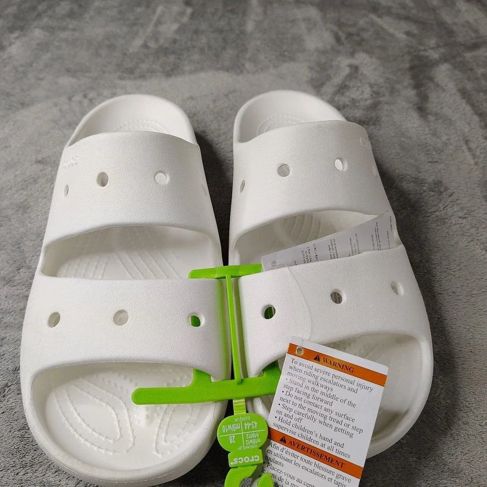 Crocs Classic Slide Sandals Mens 10 White Solid Two Strap Slip On Comfort‎